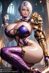 ai_generated big_breasts blue_eyes cleavage female female_focus female_only isabella_valentine shiny_clothes shiny_skin short_hair soul_calibur stable_diffusion thick_thighs white_hair winterzone