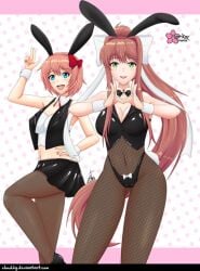 2girls bunny_ears bunny_girl bunny_tail bunnysuit clouddg doki_doki_literature_club monika_(doki_doki_literature_club) sayori_(doki_doki_literature_club)