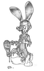 1boy agent_(artist) balls black_and_white canine disney fox lagomorph male male_only mammal nick_wilde penis rabbit rubber sketch solo transformation zootopia