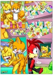 1boy 2girls anthro ass barefoot bbmbbf blush breasts comic cum cum_on_photo female fiona_fox handjob let_me_love_you_(comic) male male/female masturbation mobian_(species) mobius_unleashed nipples palcomix penis pussy sega sex sonic_(series) sonic_boom sonic_the_hedgehog_(series) tails tails_the_fox vaginal_penetration vaginal_sex zooey_the_fox