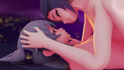 2girls 3d 3d_animation animated closed_eyes dominant_female domination eye_contact genshin_impact grabbing grabbing_head green_eyes keqing_(genshin_impact) kiss_on_lips kissing kissing light-skinned_female light_skin long_hair lying lying_on_back lying_on_ground lying_on_person lying_on_stomach mona_(genshin_impact) patreon purple_eyes purple_hair rusyax yuri