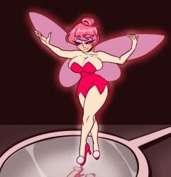 1girls arrabbiatahoe bia_(arrabbiatahoe) big_breasts breasts cleavage fairy fairy_wings full_body high_heels huge_breasts mirror mirror_reflection pink_hair solo thick_thighs thighs tinker_bell