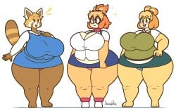 aggressive_retsuko animal_crossing bbw big_breasts breasts chubby derpybelle female furry huge_breasts isabelle_(animal_crossing) jhenightfox nintendo retsuko sanrio thick_thighs wide_hips