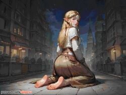 ai_generated barefoot elf elf_ears elf_female feet foot_fetish foot_focus from_behind gigatsu nintendo outdoors soles the_legend_of_zelda toes zelda_(breath_of_the_wild)