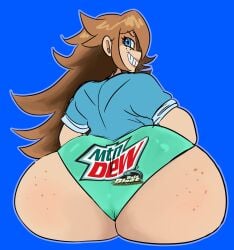 1girls 2020s 2024 ass female freckles freckles_on_ass jinja_(monsuno) lemonadepikachu looking_at_viewer looking_back monsuno mountain_dew panties