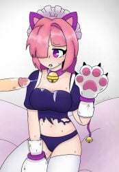 1boy 1girls after_fellatio brawl_stars breasts cat_paws catgirl clothed_female_nude_male colette_(brawl_stars) cum cum_in_mouth cum_on_breasts develicke girl gloves headdress licking licking_penis light-skinned_female light-skinned_male light_skin maid paw_gloves penis pink_hair pinku_pawlette stockings