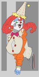 bowtie braid braided_hair cleavage cleavage_cutout cleavage_window clown clown_girl clown_makeup clown_nose curly_hair eyelashes five_nights_at_freddy's five_nights_at_freddy's:_secret_of_the_mimic huge_breasts jackie_(fnaf) leaning_forward legless mysaltisexposed party_hat robot robot_girl robot_humanoid rule_63 smug smug_face the_mimic_(fnaf) twin_braids twintails unbuttoned unbuttoned_shirt upper_body