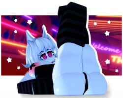 1girls 3d areolae breasts female female_only l1ztroy legs_up panties partially_clothed pink_eyes roblox robloxian source_request tagme thighs white_hair white_skin