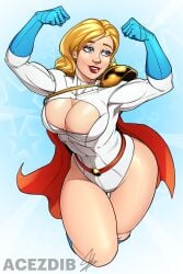 acezdib blonde_hair blue_eyes boob_window cape dc dc_comics gloves kara_zor-el karen_starr large_ass large_breasts muscular muscular_female power_girl superhero superman_(series) wide_hips