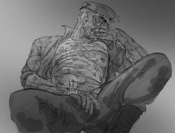 1boy 1boys boner_in_pants boner_in_underwear bulge bulge_fondling bulge_rubbing bulge_through_clothing covering_mouth edward_deegan erection_under_clothes fallout fallout_(series) fallout_4 ghoul_(fallout) monster monster_boy monsterfucker monsterfucking penis_under_clothes pinup skaiind teratophilia touching_bulge