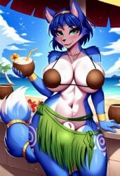 ai_generated anthro beach coconut_bra coconut_drink dickgirl fully_sheathed futa_only futanari grass_skirt hawaiian krystal nai_diffusion nintendo novelai palm_tree self_upload sheath star_fox umbrella water weedvee420