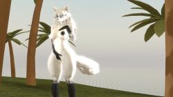 3d 3d_(artwork) black_hands black_nipples blue_eyes blue_sunglasses fox_ears furry furry_only hand_on_breast large_ass massive_breasts muzzle naked original_character solo source_filmmaker source_filmmaker_(artwork) tail thick_thighs white_body white_ears white_fur white_tail