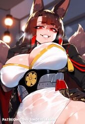 ai_generated akagi_(azur_lane) azur_lane huge_breasts imminent_sex kitsune large_breasts looking_at_viewer looking_down sinderellaart underboob