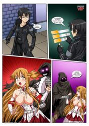 aincrad armor bbmbbf breasts breasts_out comic exposed_breasts female forced_exposure kirigaya_kazuto kirito laughing_coffin no_laughing_matter palcomixvip.com red-eyed_xaxa ripped_clothing shinkawa_shouichi sword_art_online tagme tearing_clothes yuuki_asuna