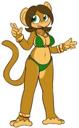 brown_hair_female felino female_only furry golden_accessories green_bikini lana_banana_(felino) monkey_girl