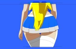 1girls ass_focus big_ass blonde_hair blue_skirt female miniskirt ucogi veins_(artist) walking