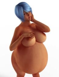 1girls 3d belly belly_expansion belly_inflation big_belly big_breasts blue_hair breasts expansion female huge_belly inflation nipples thatoneblueguy