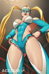 acezdib blonde_hair from_below large_breasts looking_at_viewer mask rainbow_mika skimpy skimpy_clothes street_fighter twintails