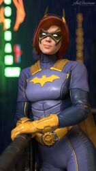 3d aw-gazzam batgirl batgirl_(gotham_knights) batman_(series) blender dc dc_comics female freckles red_hair superhero superheroine