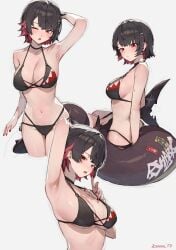 annoyed annoyed_expression armpits bikini ellen_joe hands_up mole one_eye_closed one_hand_up shark_girl shark_humanoid shark_tail sharp_teeth showing_armpits sooon zenless_zone_zero