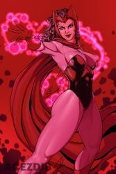 acezdib bikini bikini_armor brown_hair cape large_breasts magic marvel marvel_comics scarlet_witch wanda_maximoff wide_hips