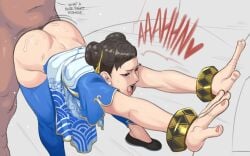 anal asian asian_female ass balls_deep bent_over big_butt big_thighs brown_eyes brown_hair buttholemagick capcom chun-li dark-skinned_male dark_skin dat_ass interracial lipstick partial_male street_fighter street_fighter_6 tobias_leviathan