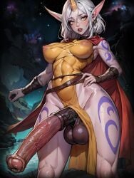 1futa ai_generated balls body_markings celestial_(league_of_legends) cloak dickgirl futa_only futanari horsecock horsecock_futanari huge_cock league_of_legends nipples_visible_through_clothing pelvic_curtain pointy_ears purple_skin solo solo_futa soraka stable_diffusion testicles thick_thighs veritai white_hair yellow_eyes