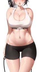 1girls breasts eyes_out_of_frame female hololive hololive_english hololive_english_-advent- huge_breasts light-skinned_female light_skin long_hair navel_piercing prab shiori_novella spats_shorts sports_bra sportswear sweat sweaty_body two_tone_hair virtual_youtuber white_hair