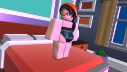 1girls 3d artist_request bed bedroom big_ass black_clothing cute_face looking_back oc only_female original_character pillow prisma3d roblox roblox_avatar robloxian smile source_request standing tagme