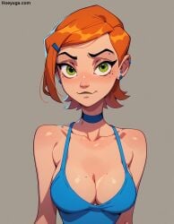 ai_generated ben_10 big_breasts cartoon_network cartoony cute green_eyes gwen_tennyson hoeyuga jorenran looking_at_viewer orange_hair tank_top