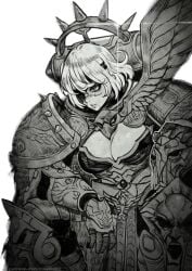 1girls female female_only greyscale imperium_of_man magion02 monochrome power_armor scar short_hair solo solo_female warhammer_(franchise) warhammer_40k white_hair