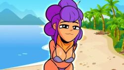 beach bikini brawl_stars female female_only purple_bikini purple_hair shelly_(brawl_stars) supercell