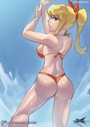 1girls ass bikini blonde_hair blue_eyes female metroid nintendo orlek samus_aran solo solo_female tagme