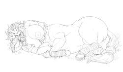 breasts breath_of_the_wild centauress couple crotchboobs crotchboobs_visible_through_thighs cuddling female huge_breasts jinn_(ricofoxmods) larger_female link link_(breath_of_the_wild) lynel lynel_female male monochrome monster_girl muscular_female omnoproxy sketch sleeping taur the_legend_of_zelda