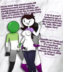 aromantic aromantic_pride_colors asexual asexual_pride_colors chinigan dialogue handjob jaiden_animations jaidenanimations text thighjob youtube youtuber