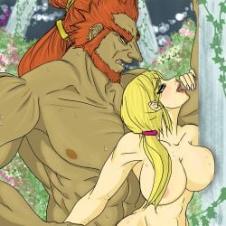 blonde_hair dark-skinned_male ganondorf ganondorf_(tears_of_the_kingdom) interracial_sex metroid nintendo red_hair samus_aran tears_of_the_kingdom the_legend_of_zelda zoesaday