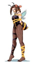 aerith_gainsborough barefoot bee_girl bondage bound final_fantasy final_fantasy_vii fishnet_legwear fishnet_stockings fishnets gag gagged honey_bee honey_bee_inn loz_(artist) stockings tagme