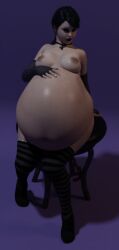 1girls 3d belly belly_expansion belly_inflation big_belly big_breasts black_hair black_lipstick breasts expansion female goth goth_girl hand_on_belly huge_belly inflation nipples socks thatoneblueguy