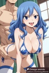 1boy 1girls ai_generated big_breasts bikini blue_eyes breasts doggy_style fairy_tail female gray_fullbuster juvia_lockser long_hair male omega-weirdo open_mouth patreon thighhighs tongue_out