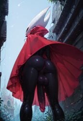 1futa ai_generated asshole black_skin dark-skinned_futanari eyeless from_behind futa_only futanari hollow_knight hornet_(hollow_knight) huge_cock lampero partially_clothed red_cloak solo veiny_penis