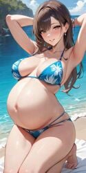 1girls ai_generated armpits arms_behind_head arms_up background beach belly belly_button big_belly big_breasts bikini bikini_bottom bikini_top blue_bikini blush blushing_at_viewer blushing_female breasts brown_eyes brown_hair clothed clothing commentary_request earrings feet female female_focus female_only hair_behind_ear hair_between_eyes kneeling legs legs_together lia_the_busty_redhead long_hair looking_at_viewer mature_female milf mommy mother original original_character pelvic_line pregnancy pregnant pregnant_belly pregnant_female self_upload solo solo_female solo_focus tagme towel water woman