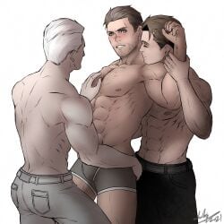 abs android bara biceps blush bulge clothing detroit:_become_human gavin_reed gay male male/male male_nipples male_only manly muscular_male nipples pecs rk900 tight_clothing underwear wyatt_wu1020