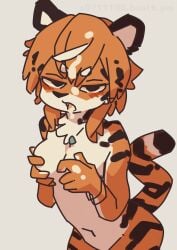 breasts cum cum_on_body cum_on_breasts cum_on_face feline furry playing_with_breasts s0711108_(artist) tiger yagi_the_goat