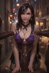 ai_generated bdd101711 black_hair black_nails choker cityscape cock_worship cum_on_breasts cum_on_face cumshot dark-skinned_male earrings final_fantasy final_fantasy_vii final_fantasy_vii_remake gangbang handjob huge_breasts huge_cock interracial jewelry measuring_penetration_depth painted_nails paizuri red_eyes skirt tank_top tifa_lockhart