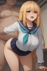 1boy 1girls ai_generated blonde_hair doggy_style fat_man female koshi_torako male my_deer_friend_nokotan school_uniform schoolgirl sex shikanoko_nokonoko_koshitantan skinny slim young