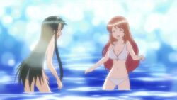 16:9_aspect_ratio 2010s 3girls animated animated asahina_mikuru beach bikini breasts brown_hair cleavage clothing female green_hair large_filesize long_hair multiple_girls nagato_yuki-chan_no_shoushitsu ocean pointing screen_capture suzumiya_haruhi suzumiya_haruhi_no_yuuutsu swimsuit tsuruya-san