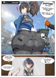 ! 3girls absurd_res abuse_of_power arrest arrested ass ass_slap authority_abuse big_ass blush dialogue english_text female female_focus hi_res injury large_ass naver on_duty police_brutality police_officer qingyi_(zenless_zone_zero) slap slapping_ass slapping_butt text yuri zenless_zone_zero zhu_yuan