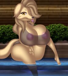 absurd_res amber_eyes animal_humanoid anthro ass big_breasts big_butt big_penis bird_dog blonde_hair breasts canid canine canis cleavage clothed clothing curvy_figure digital_drawing_(artwork) digital_media_(artwork) domestic_dog fur futa genitals golden_retriever gynomorph hair hi_res huge_breasts huge_butt humanoid humanoid_genitalia humanoid_penis hunting_dog intersex intersex_focus legs_in_water long_hair looking_at_viewer mammal mammal_humanoid nipples nirriti nude nude_intersex penis pink_nipples retriever shaded sitting solo suggestive_look tail tongue tongue_out translucent translucent_clothing water wide_hips yellow_body yellow_fur