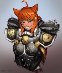 adepta_sororitas alternate_version_available blue_eyes firenger imperium_of_man looking_at_viewer meme orange_hair power_armor reactor-chan sister_of_battle warhammer_(franchise) warhammer_40k