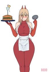 ai_generated apron bodysuit chainsaw_man female_only food_tray hi_res holding_objec hourglass_figure in power_(chainsaw_man) tagme tagme_(artist) waitress